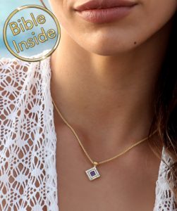 Online Jewelry Store Gold Square Pendant With New Testament Inside My Nano Jewelry